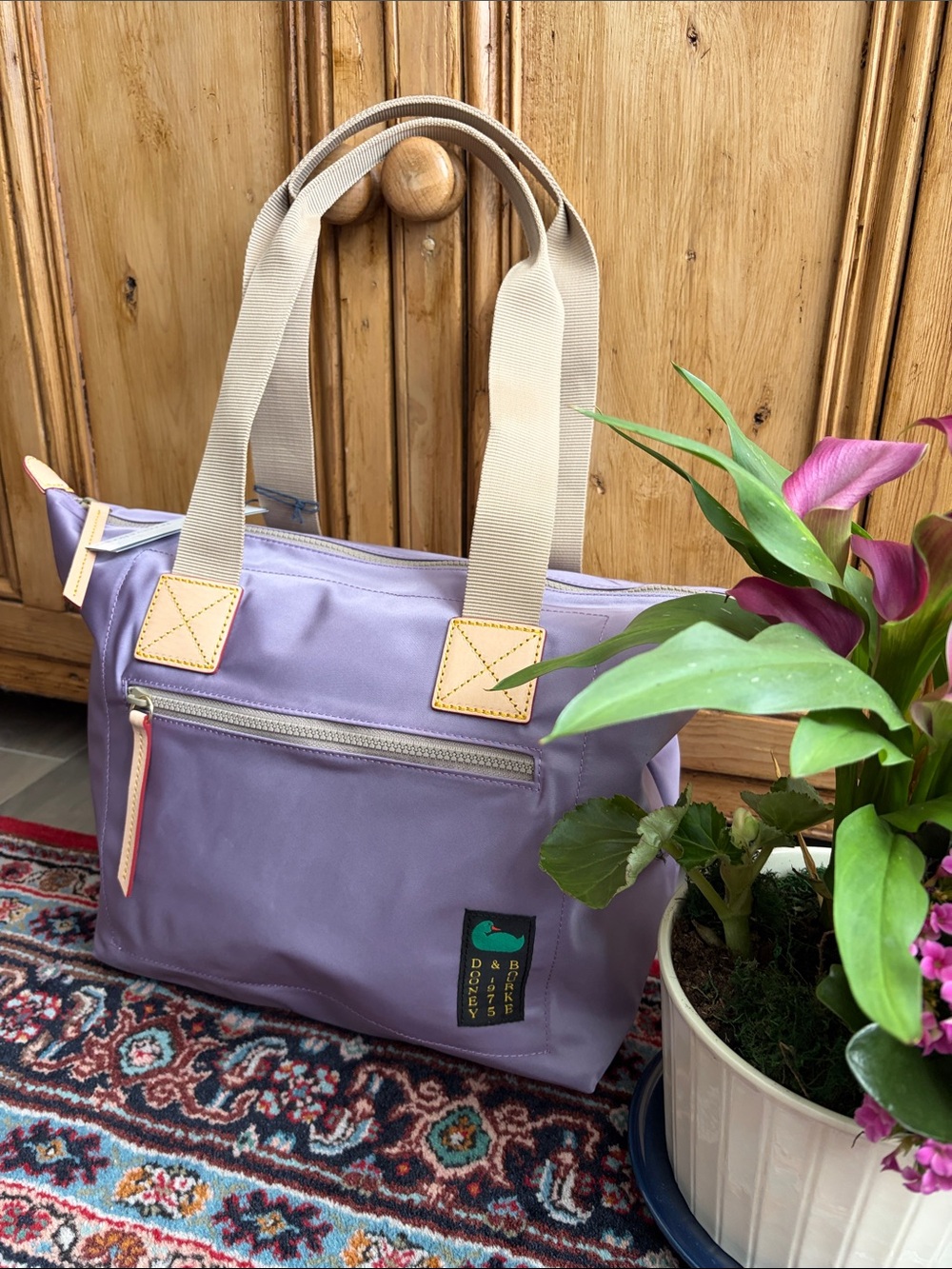 NWT - Women’s Lavender Tote Bag with Beige Straps